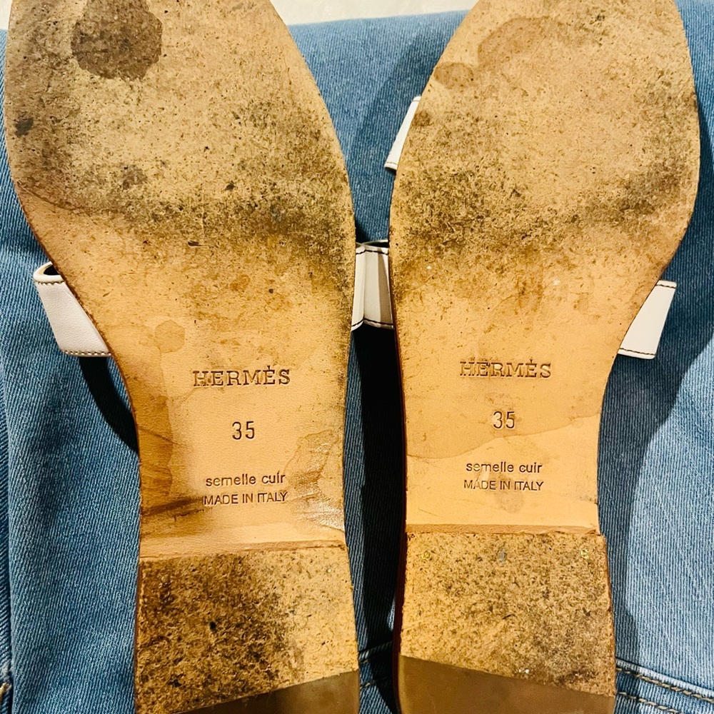 Hermes White and Olive Green Sandals - Picture 7 of 13